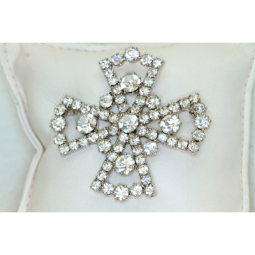 Vintage Rhinestone Maltese Cross Brooch