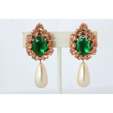 Pearl and Emerald Crystal Earrings