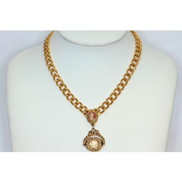 Goldette Cameo and Fob Necklace