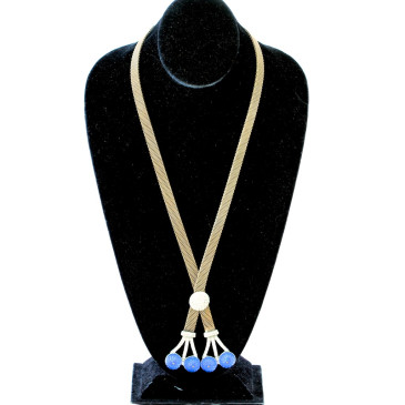 Art Deco Blue Glass Lariat Necklace 