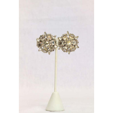 Vintage Rhinestone Round Clip Earrings
