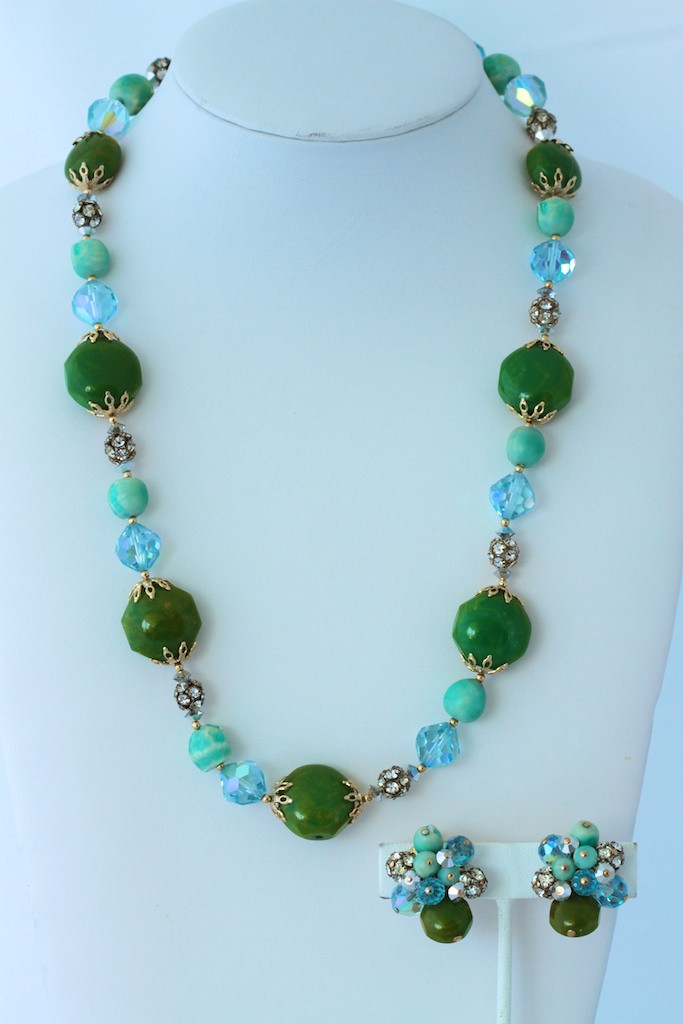 Vendome Vintage Green Glass and Crystal 