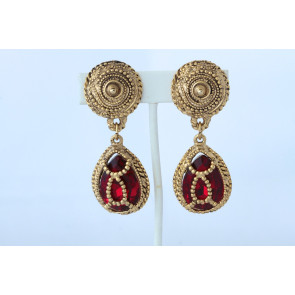 Vintage Red Crystal Drop Clip Earrings