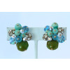 Vendome Vintage Green Glass and Crystal Necklace and Clip Earrings