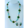 Vendome Vintage Green Glass and Crystal Necklace and Clip Earrings