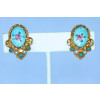 Art Turquoise Guilloche Enamel Clip Earrings