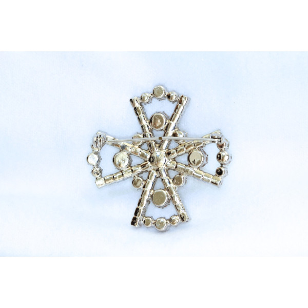 Vintage Rhinestone Maltese Cross Brooch