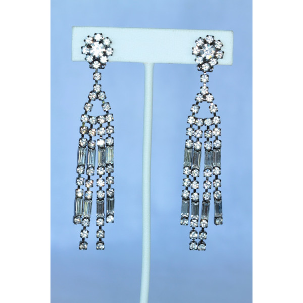 Kenneth Jay Lane Art Deco Crystal Chandelier Clip Earrings