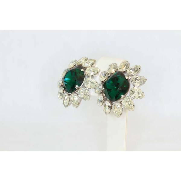 Vintage Emerald Crystal Clip Earrings